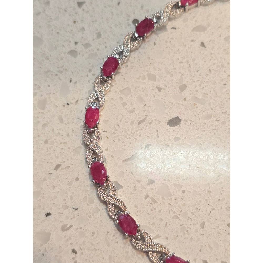 925 Sterling Silver 10ct Genuine Ruby Infinity Tennis Bracelet 7.5 Inch Rhodium